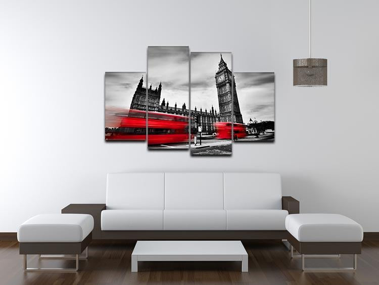 Red buses in motion and Big Ben 4 Split Panel Canvas  - Canvas Art Rocks - 3