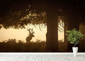 Red deer stag silhouette in forest Wall Mural Wallpaper - Canvas Art Rocks - 4