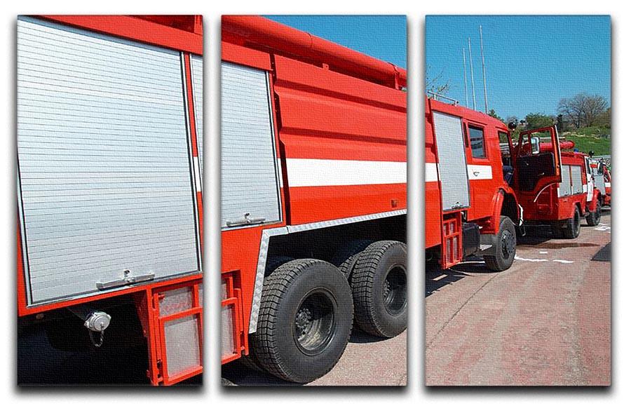 Red fire engine standing on the road 3 Split Panel Canvas Print - Canvas Art Rocks - 1