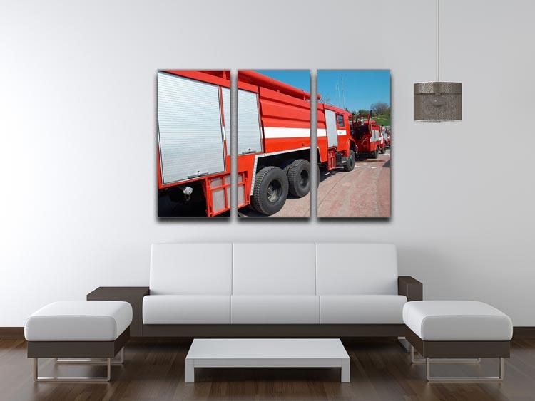 Red fire engine standing on the road 3 Split Panel Canvas Print - Canvas Art Rocks - 3