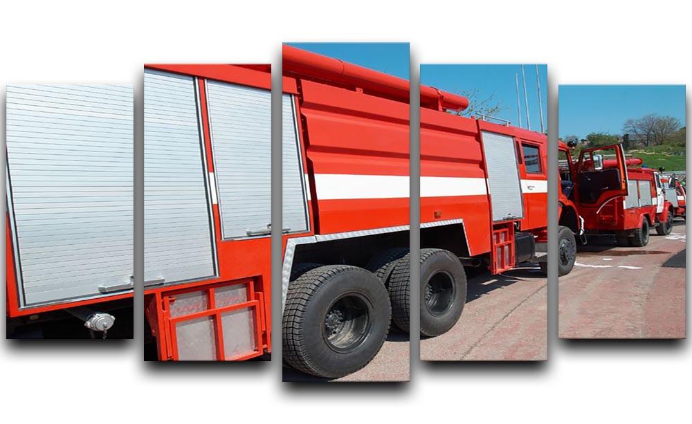 Red fire engine standing on the road 5 Split Panel Canvas  - Canvas Art Rocks - 1