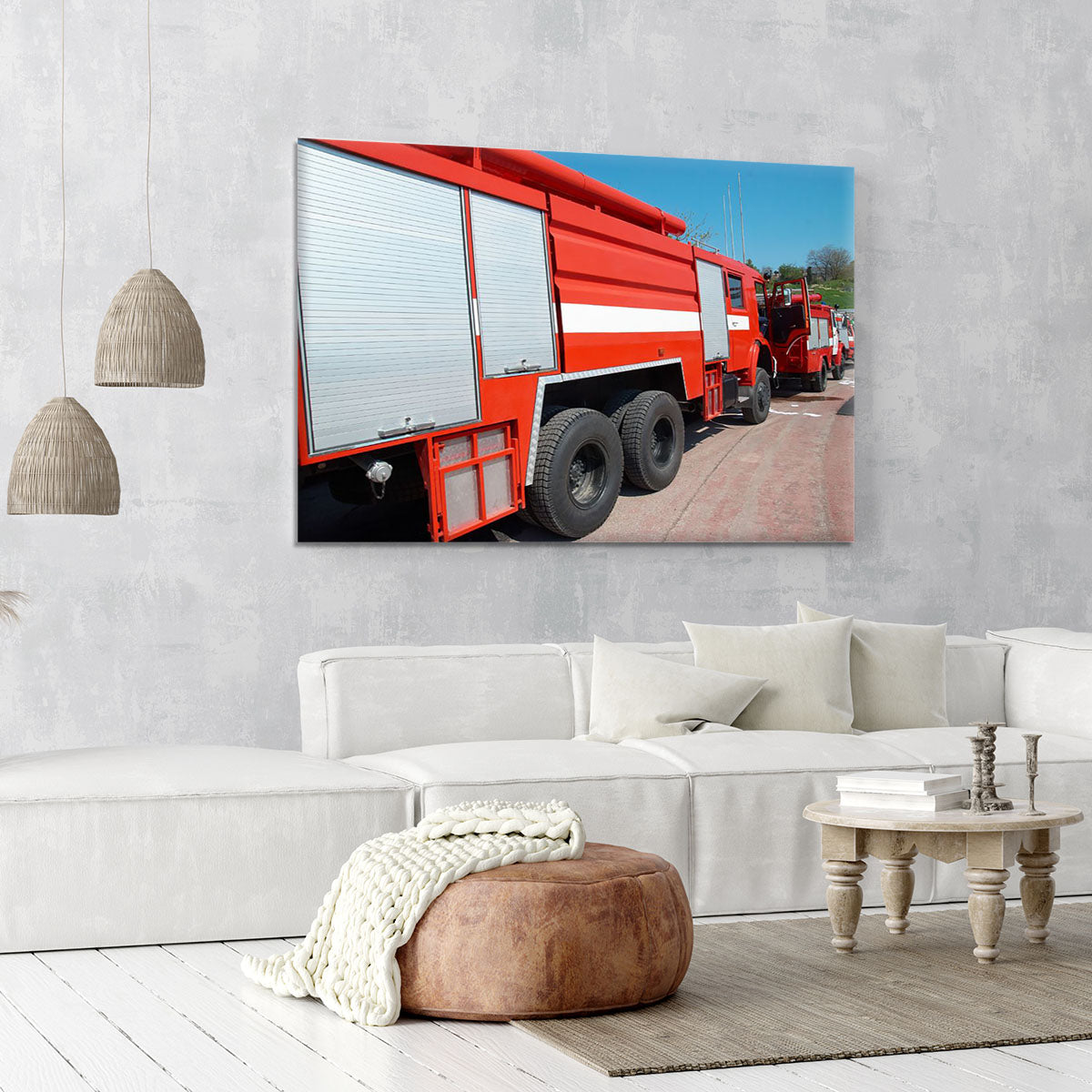 Red fire engine standing on the road Canvas Print or Poster - Canvas Art Rocks - 6