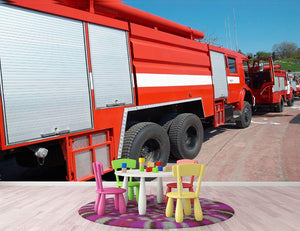 Red fire engine standing on the road Wall Mural Wallpaper - Canvas Art Rocks - 3