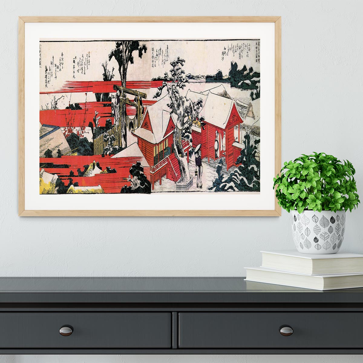 Red houses by Hokusai Framed Print - Canvas Art Rocks - 3