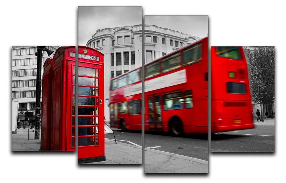 Red phone booth and red bus 4 Split Panel Canvas  - Canvas Art Rocks - 1