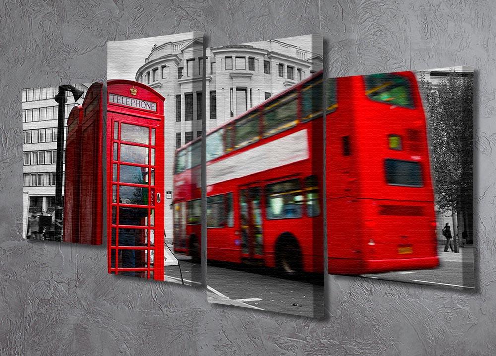 Red phone booth and red bus 4 Split Panel Canvas  - Canvas Art Rocks - 2