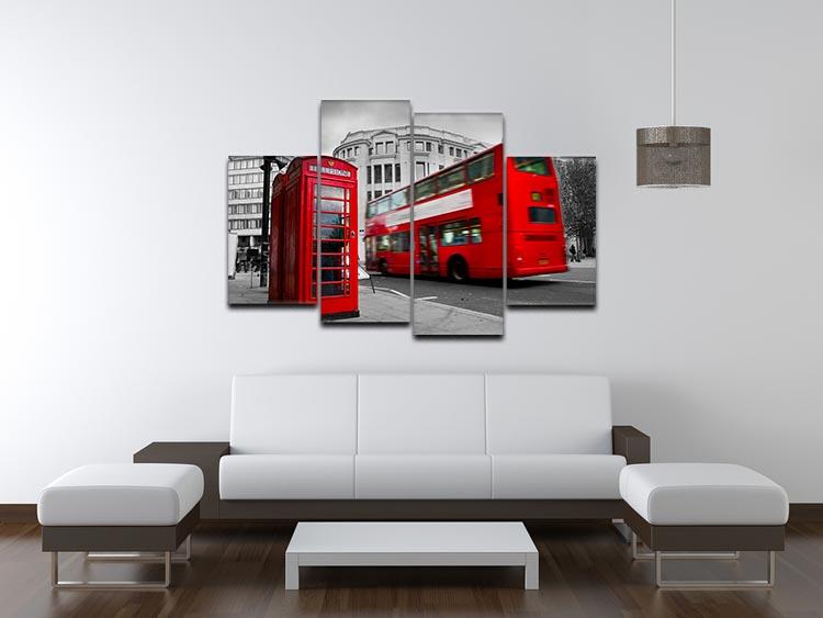 Red phone booth and red bus 4 Split Panel Canvas  - Canvas Art Rocks - 3