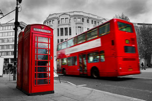 Red phone booth and red bus Wall Mural Wallpaper - Canvas Art Rocks - 1