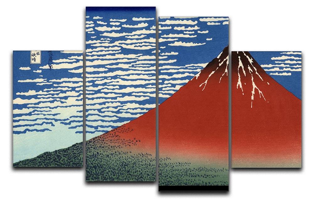 Red southern wind on Fiji on a clear morning by Hokusai 4 Split Panel Canvas  - Canvas Art Rocks - 1