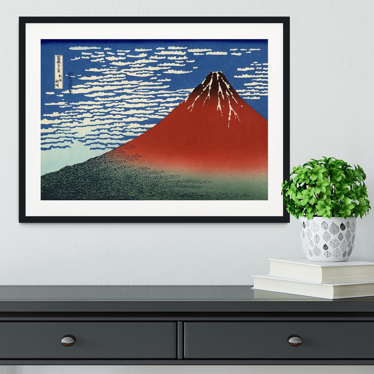 Red southern wind on Fiji on a clear morning by Hokusai Framed Print - Canvas Art Rocks - 1