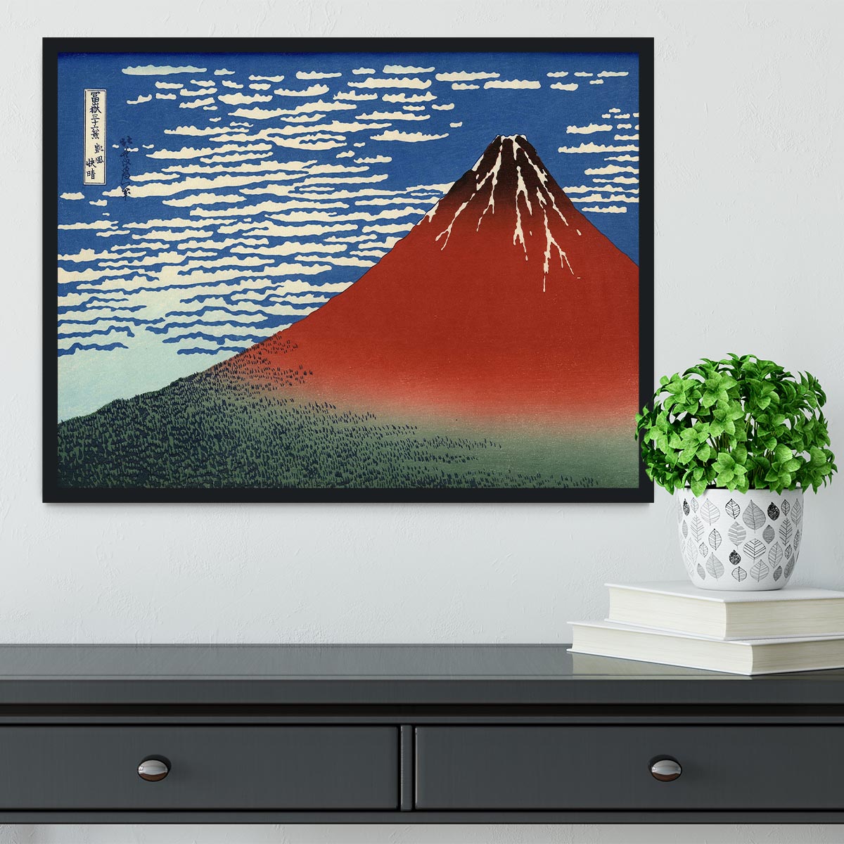 Red southern wind on Fiji on a clear morning by Hokusai Framed Print - Canvas Art Rocks - 2