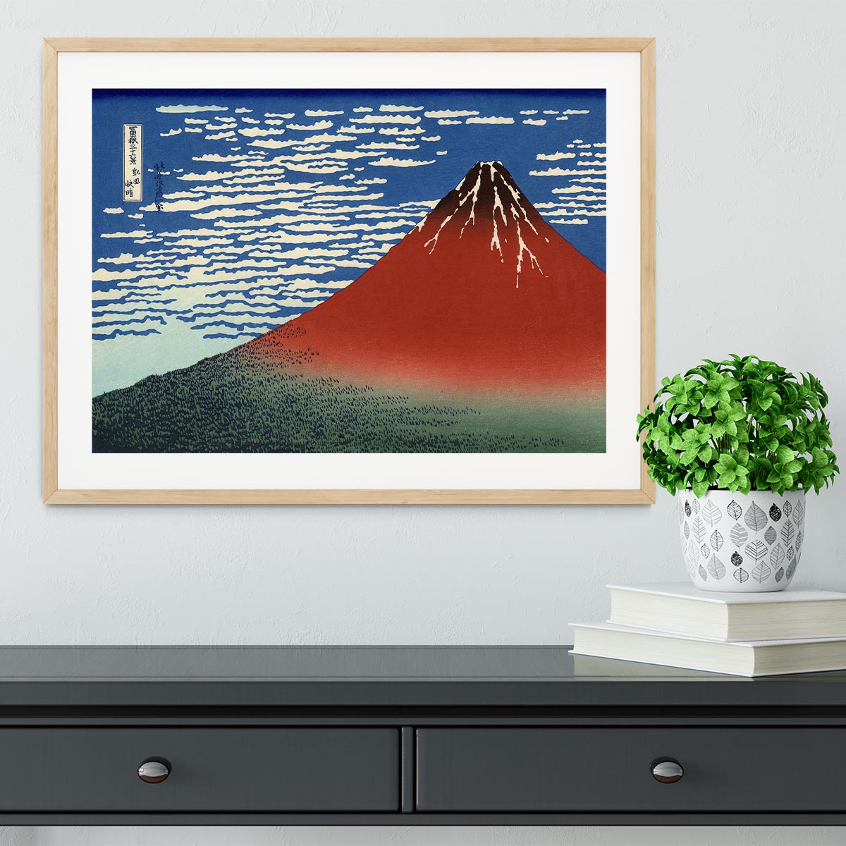 Red southern wind on Fiji on a clear morning by Hokusai Framed Print - Canvas Art Rocks - 3