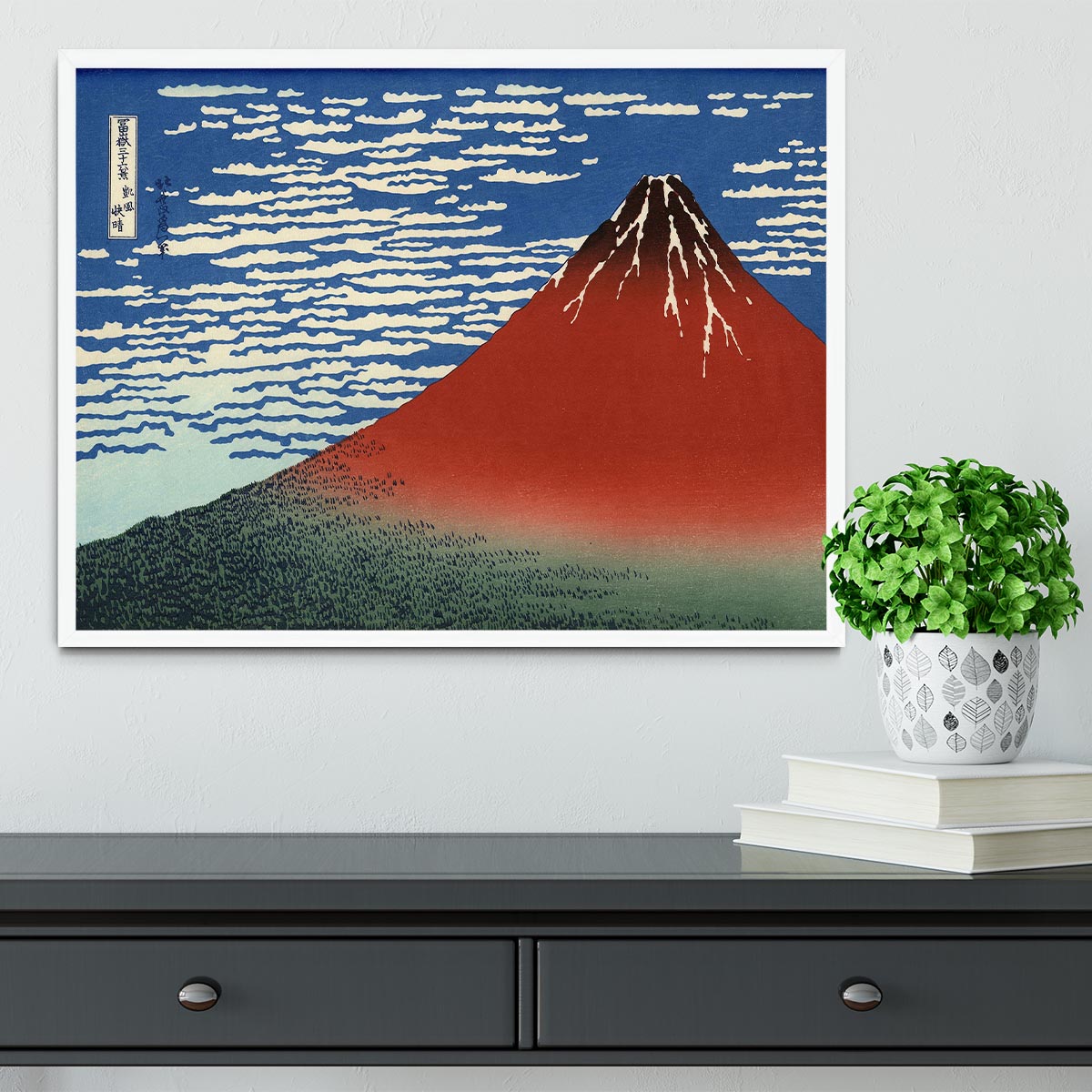 Red southern wind on Fiji on a clear morning by Hokusai Framed Print - Canvas Art Rocks -6