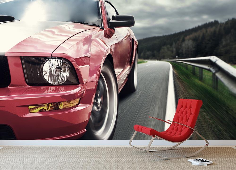 Red sport car Wall Mural Wallpaper - Canvas Art Rocks - 2