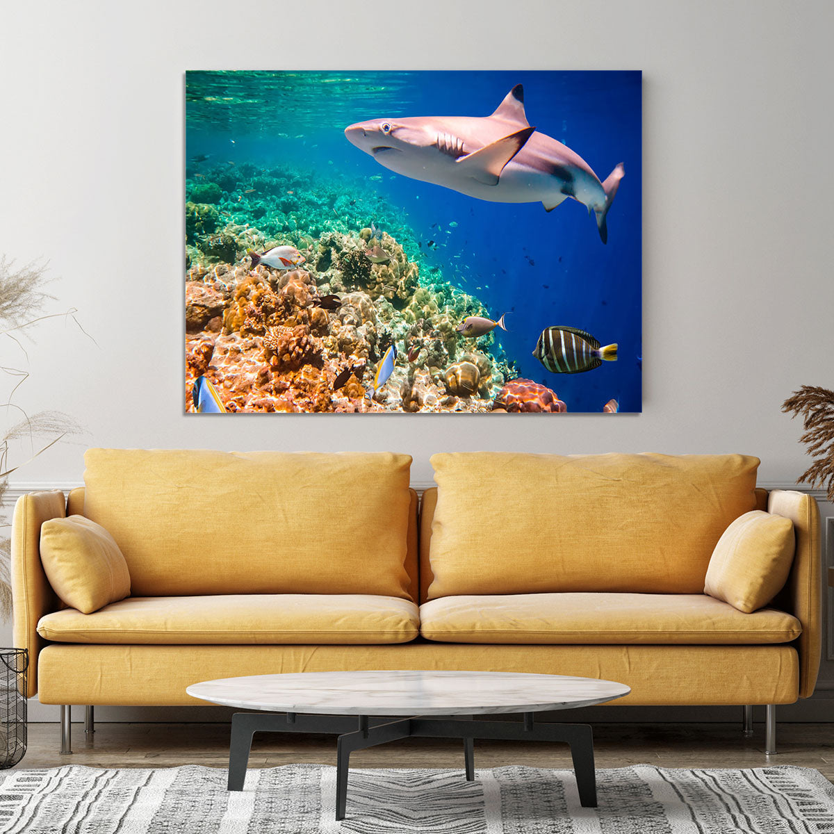 Reef with a variety of hard and soft corals and shark Canvas Print or Poster - Canvas Art Rocks - 4