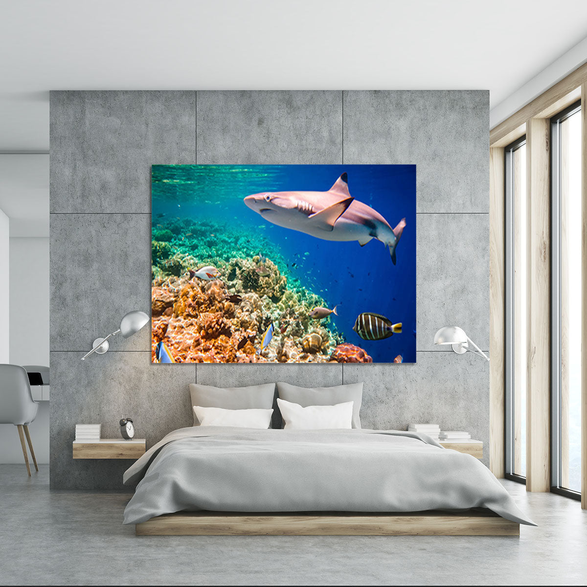 Reef with a variety of hard and soft corals and shark Canvas Print or Poster - Canvas Art Rocks - 5