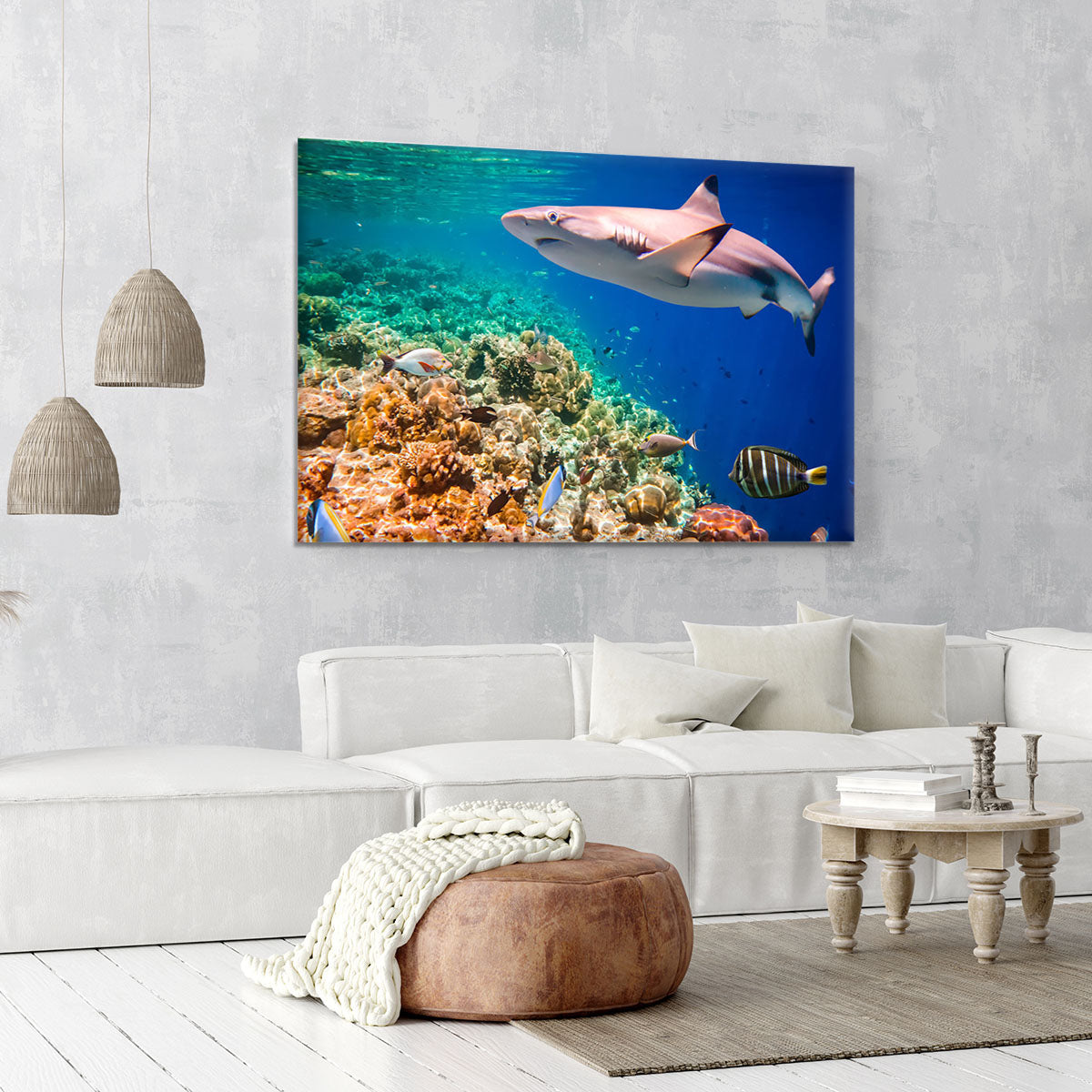 Reef with a variety of hard and soft corals and shark Canvas Print or Poster - Canvas Art Rocks - 6