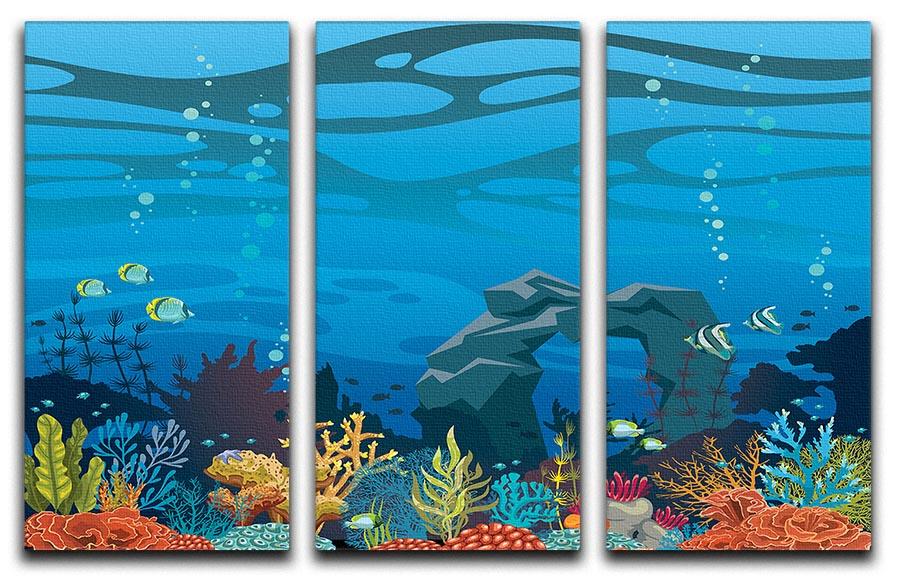 Reef with fish and stone arch 3 Split Panel Canvas Print - Canvas Art Rocks - 1