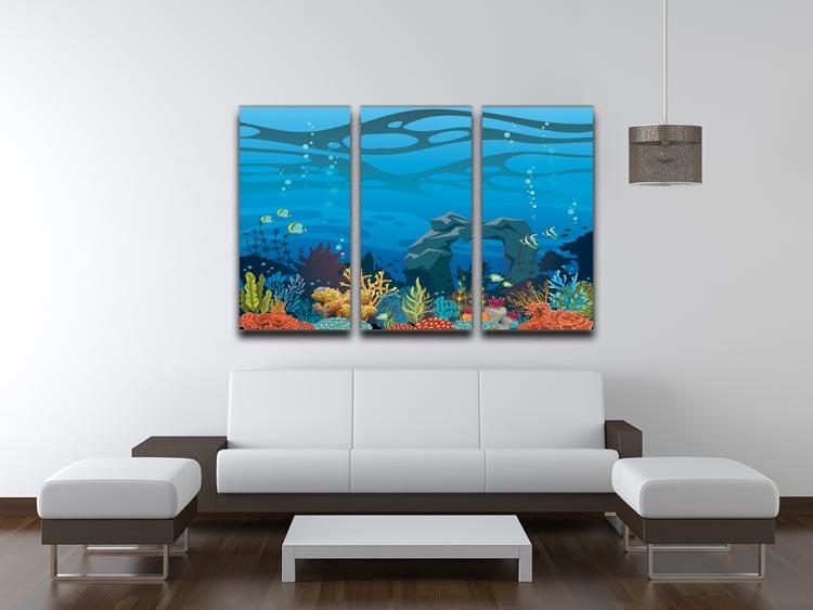Reef with fish and stone arch 3 Split Panel Canvas Print - Canvas Art Rocks - 3