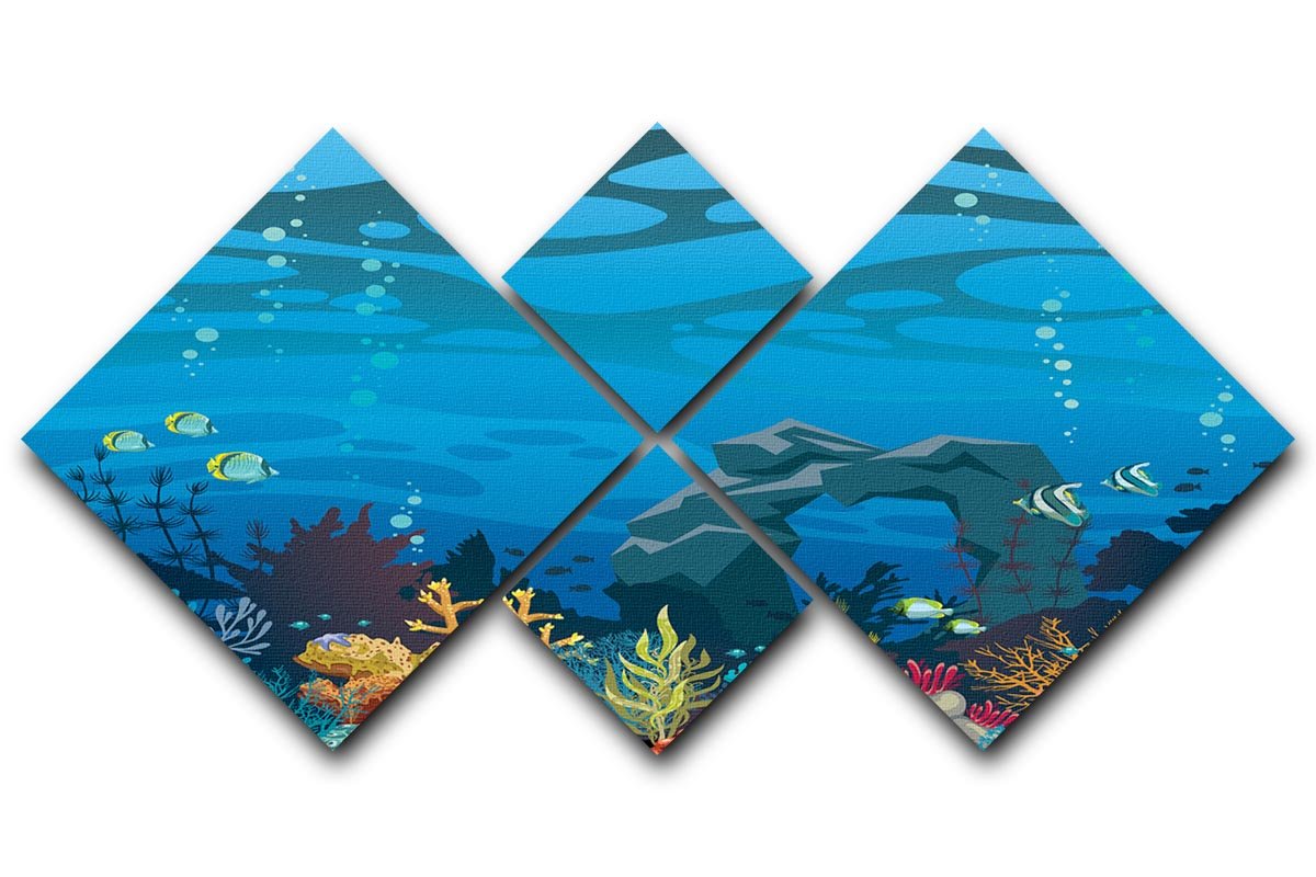 Reef with fish and stone arch 4 Square Multi Panel Canvas  - Canvas Art Rocks - 1