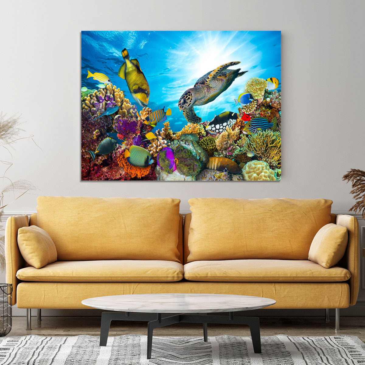 Reef with many fishes and sea turtle Canvas Print or Poster - Canvas Art Rocks - 4
