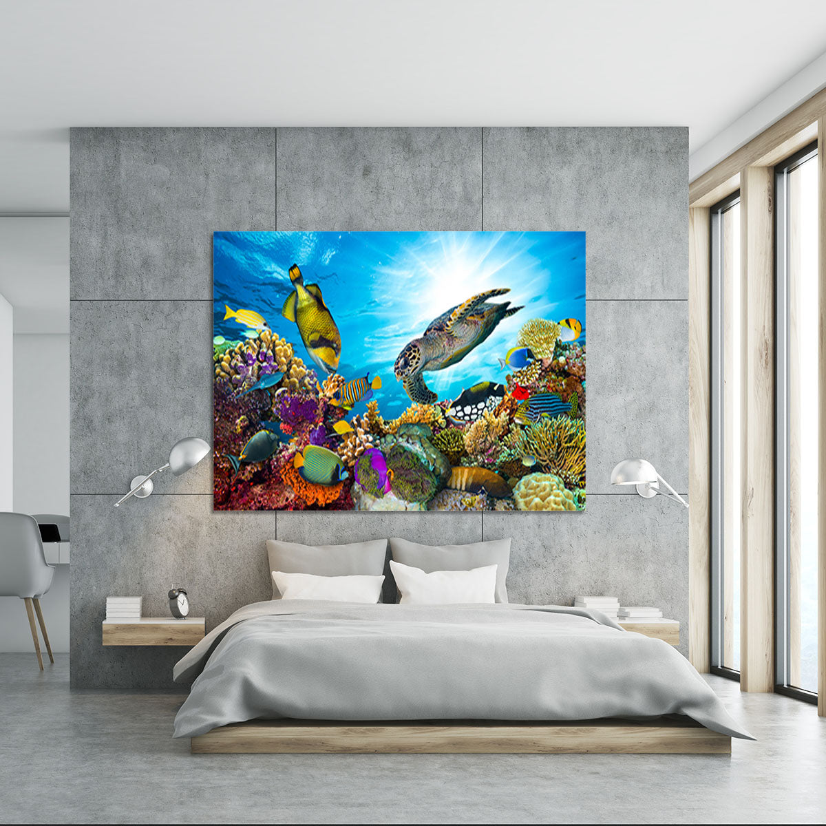 Reef with many fishes and sea turtle Canvas Print or Poster - Canvas Art Rocks - 5