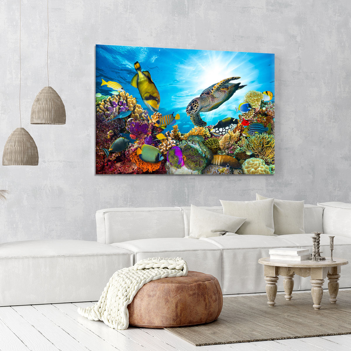 Reef with many fishes and sea turtle Canvas Print or Poster - Canvas Art Rocks - 6
