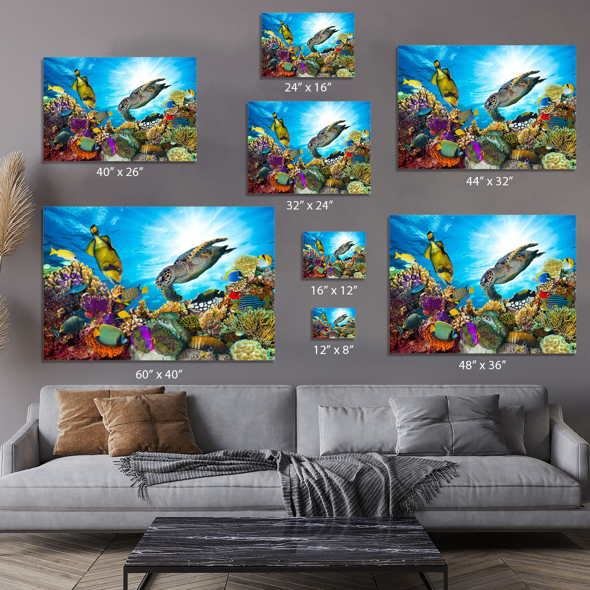 Reef with many fishes and sea turtle Canvas Print or Poster - Canvas Art Rocks - 7