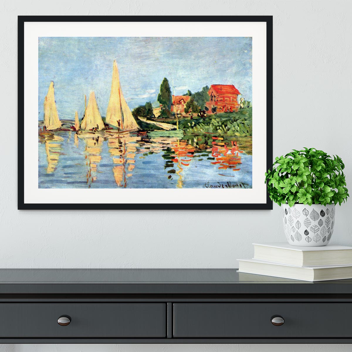 Regatta at Argenteuil by Monet Framed Print - Canvas Art Rocks - 1