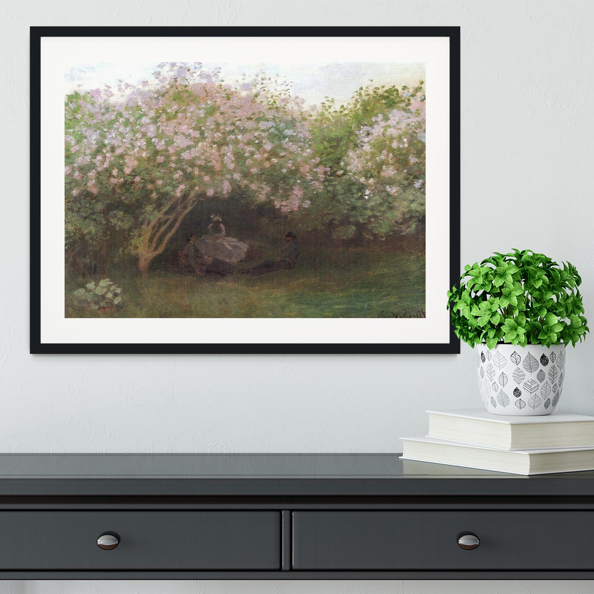 Repos sous les lilas 1872 by Monet Framed Print - Canvas Art Rocks - 1