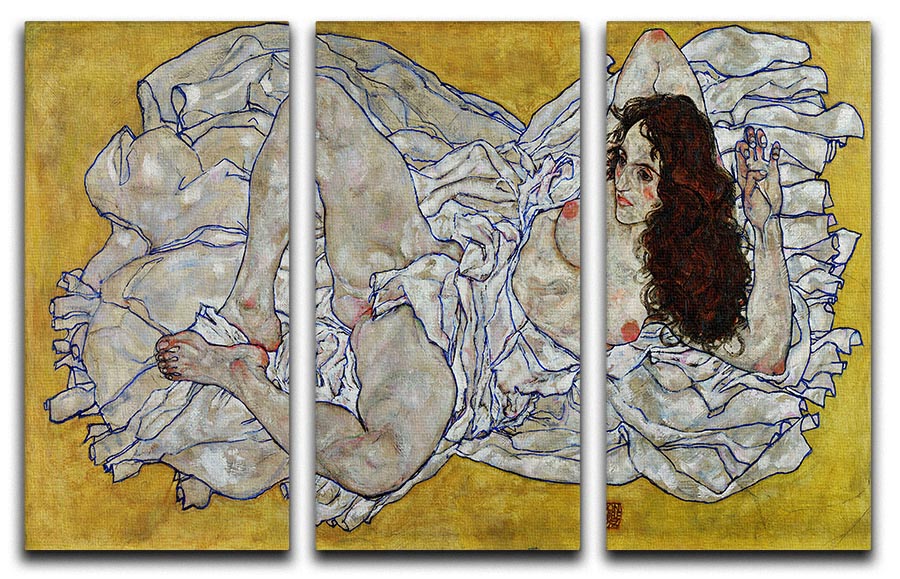 Resting nude by Egon Schiele 3 Split Panel Canvas Print - Canvas Art Rocks - 1