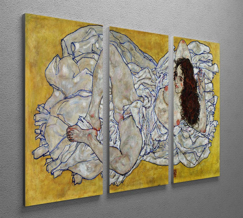Resting nude by Egon Schiele 3 Split Panel Canvas Print - Canvas Art Rocks - 2
