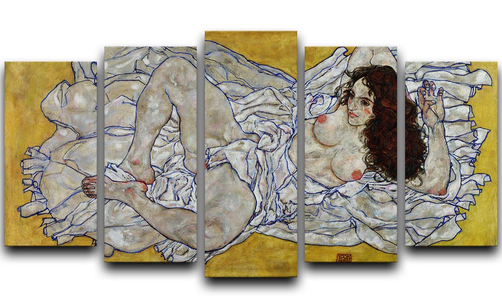 Resting nude by Egon Schiele 5 Split Panel Canvas - Canvas Art Rocks - 1
