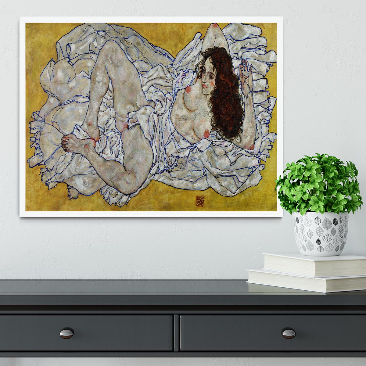 Resting nude by Egon Schiele Framed Print - Canvas Art Rocks -6