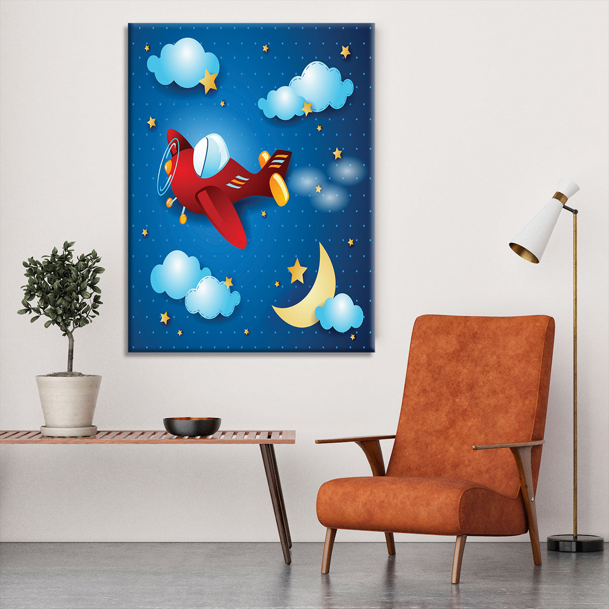 Retro airplane by night Canvas Print or Poster - Canvas Art Rocks - 6