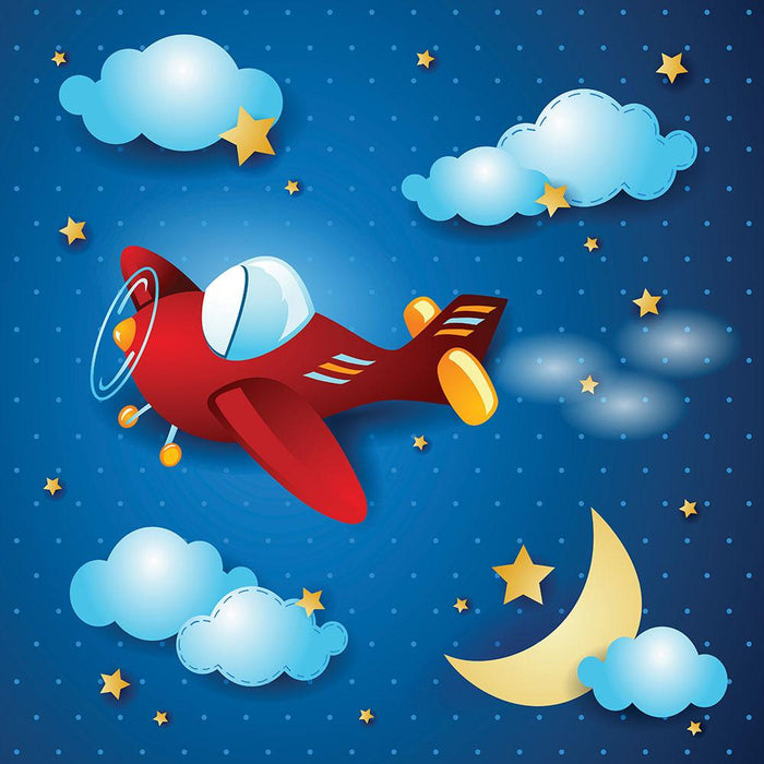 Retro airplane by night Wall Mural Wallpaper