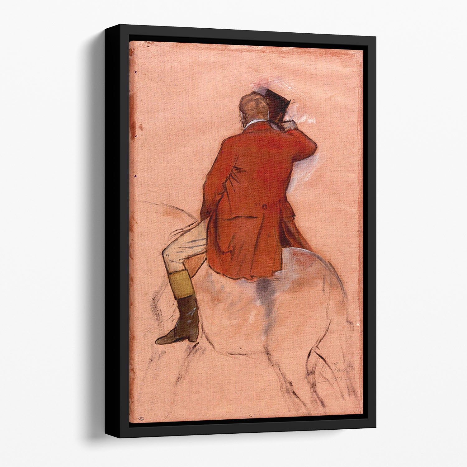 Rider with red jacket by Degas Floating Framed Canvas