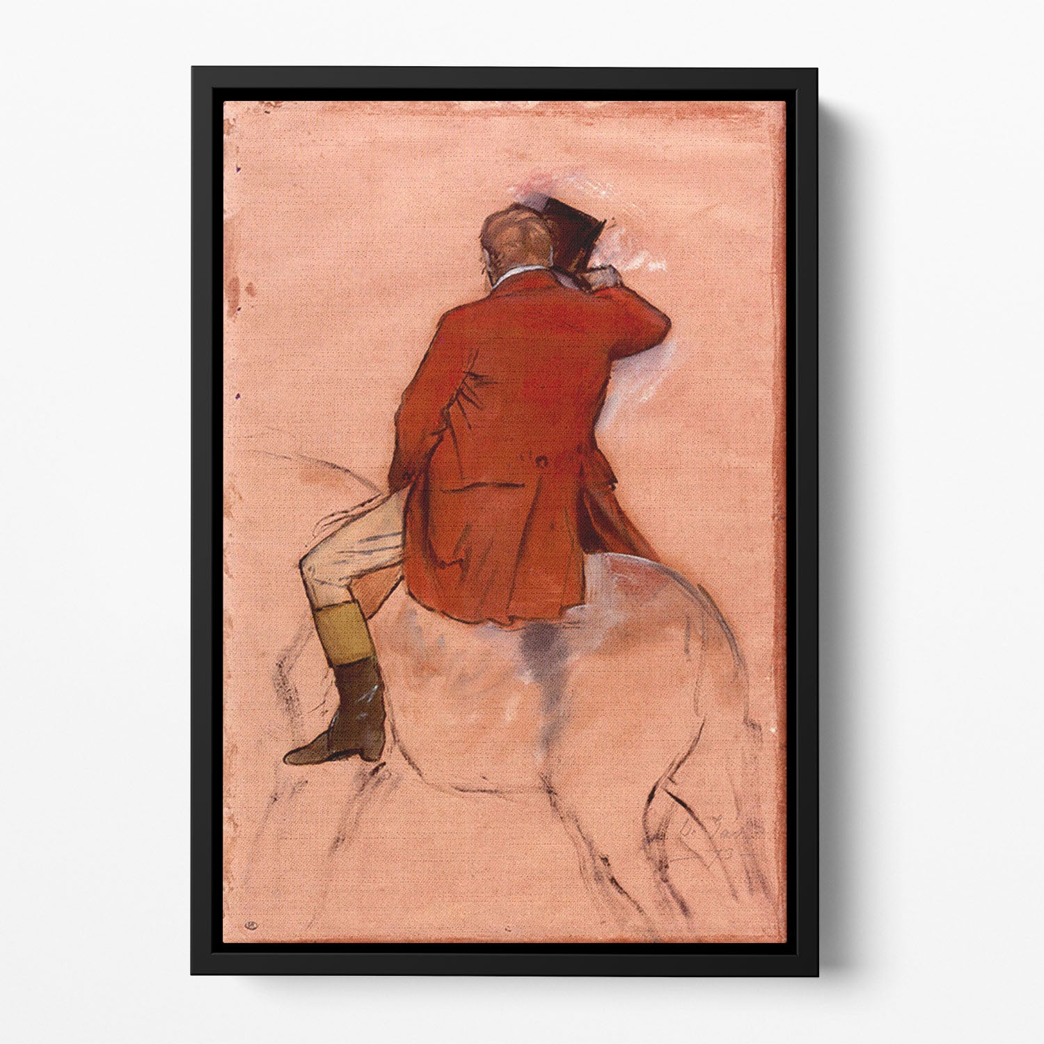 Rider with red jacket by Degas Floating Framed Canvas