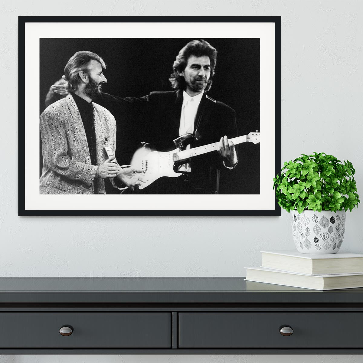 Ringo Starr and George Harrison in 1988 Framed Print - Canvas Art Rocks - 1