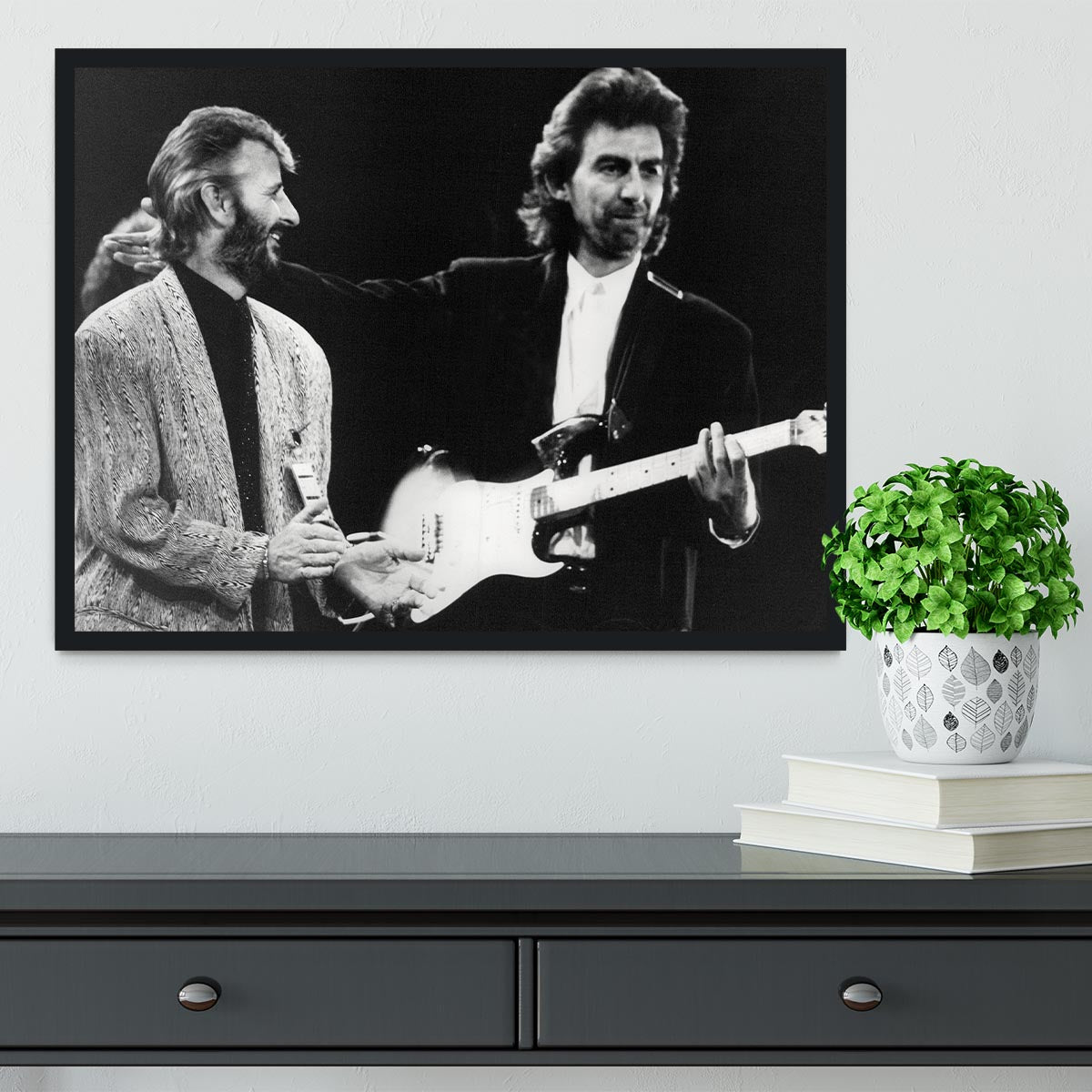 Ringo Starr and George Harrison in 1988 Framed Print - Canvas Art Rocks - 2