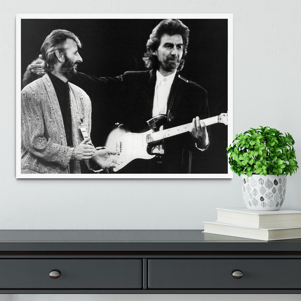 Ringo Starr and George Harrison in 1988 Framed Print - Canvas Art Rocks -6