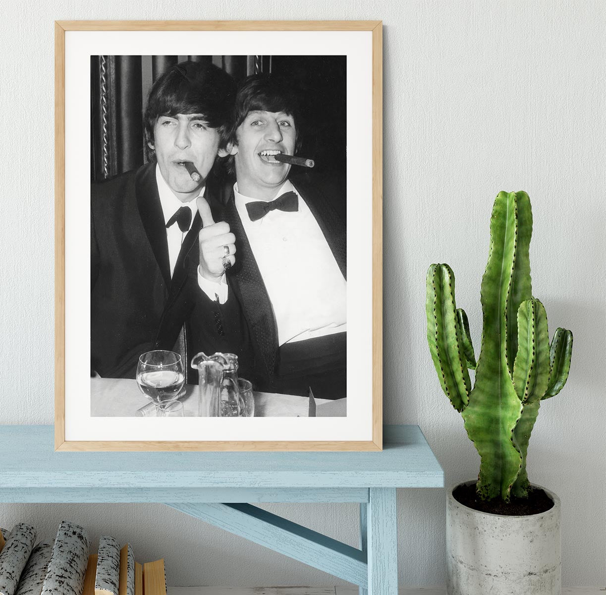 Ringo Starr and George Harrison smoking cigars Framed Print - Canvas Art Rocks - 3