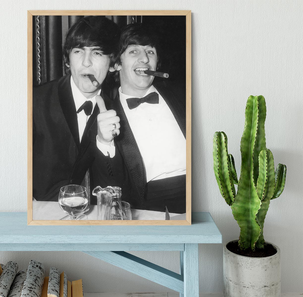 Ringo Starr and George Harrison smoking cigars Framed Print - Canvas Art Rocks - 4
