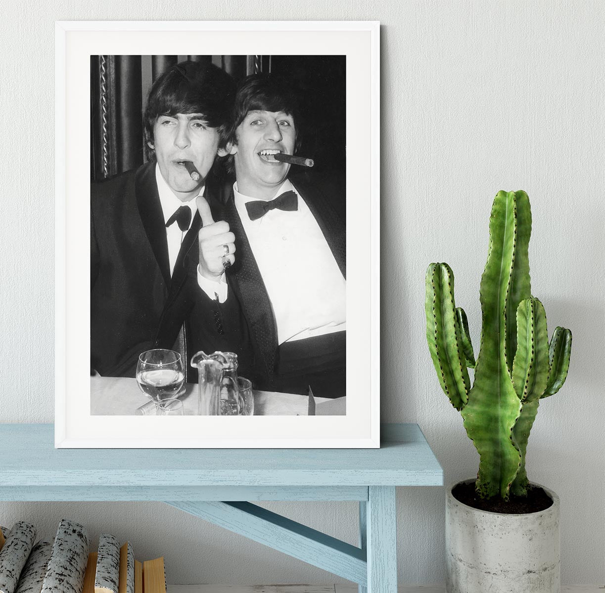 Ringo Starr and George Harrison smoking cigars Framed Print - Canvas Art Rocks - 5