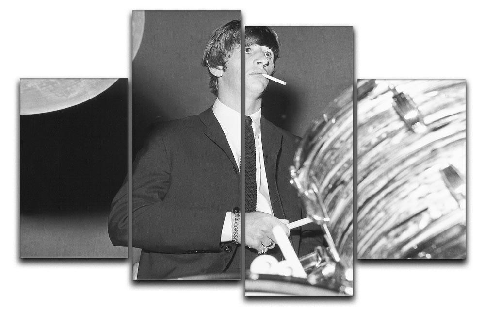 Ringo Starr playing the drums 4 Split Panel Canvas  - Canvas Art Rocks - 1