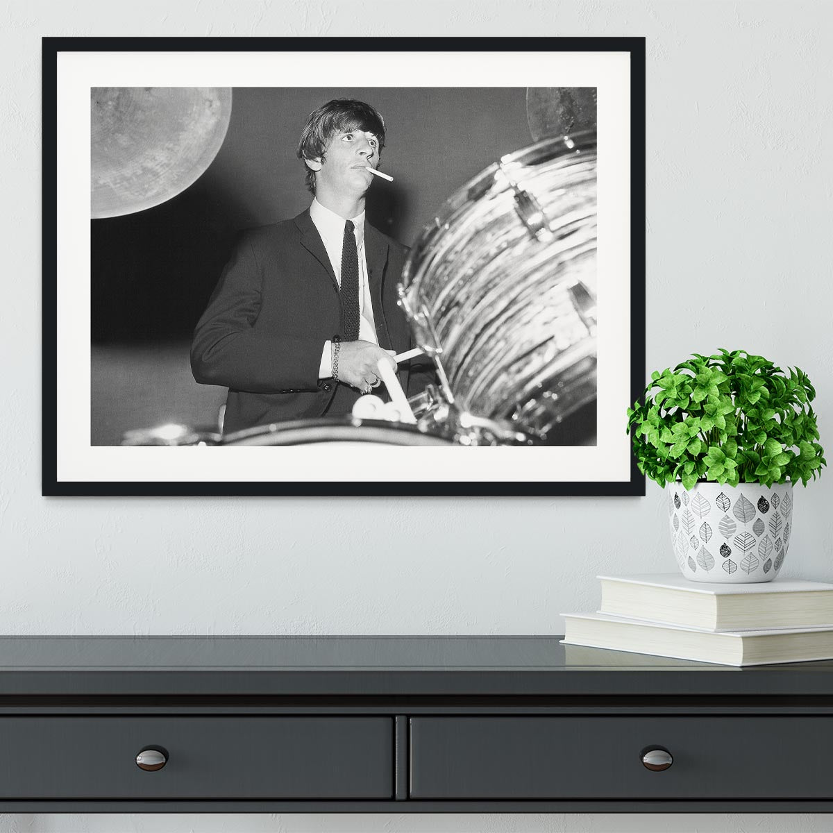 Ringo Starr playing the drums Framed Print - Canvas Art Rocks - 1