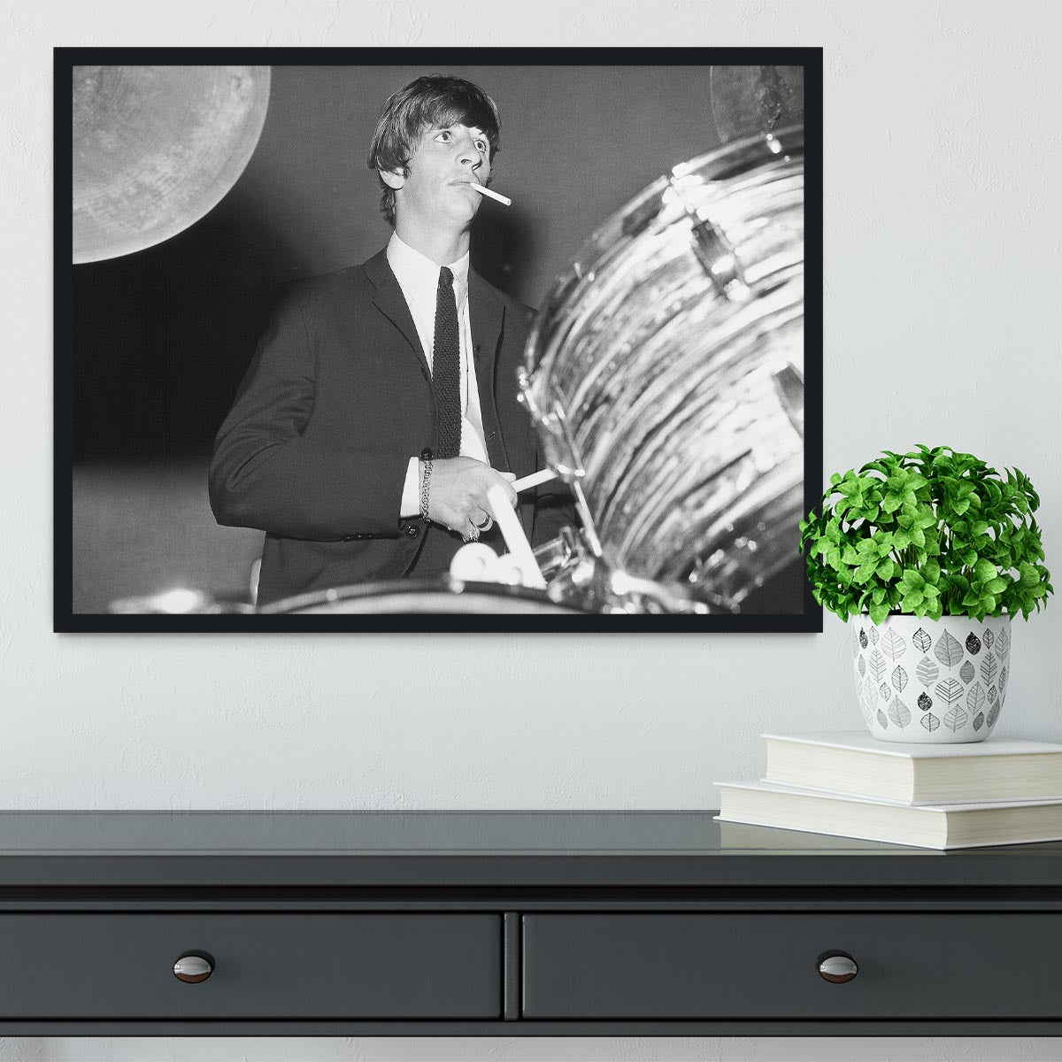 Ringo Starr playing the drums Framed Print - Canvas Art Rocks - 2