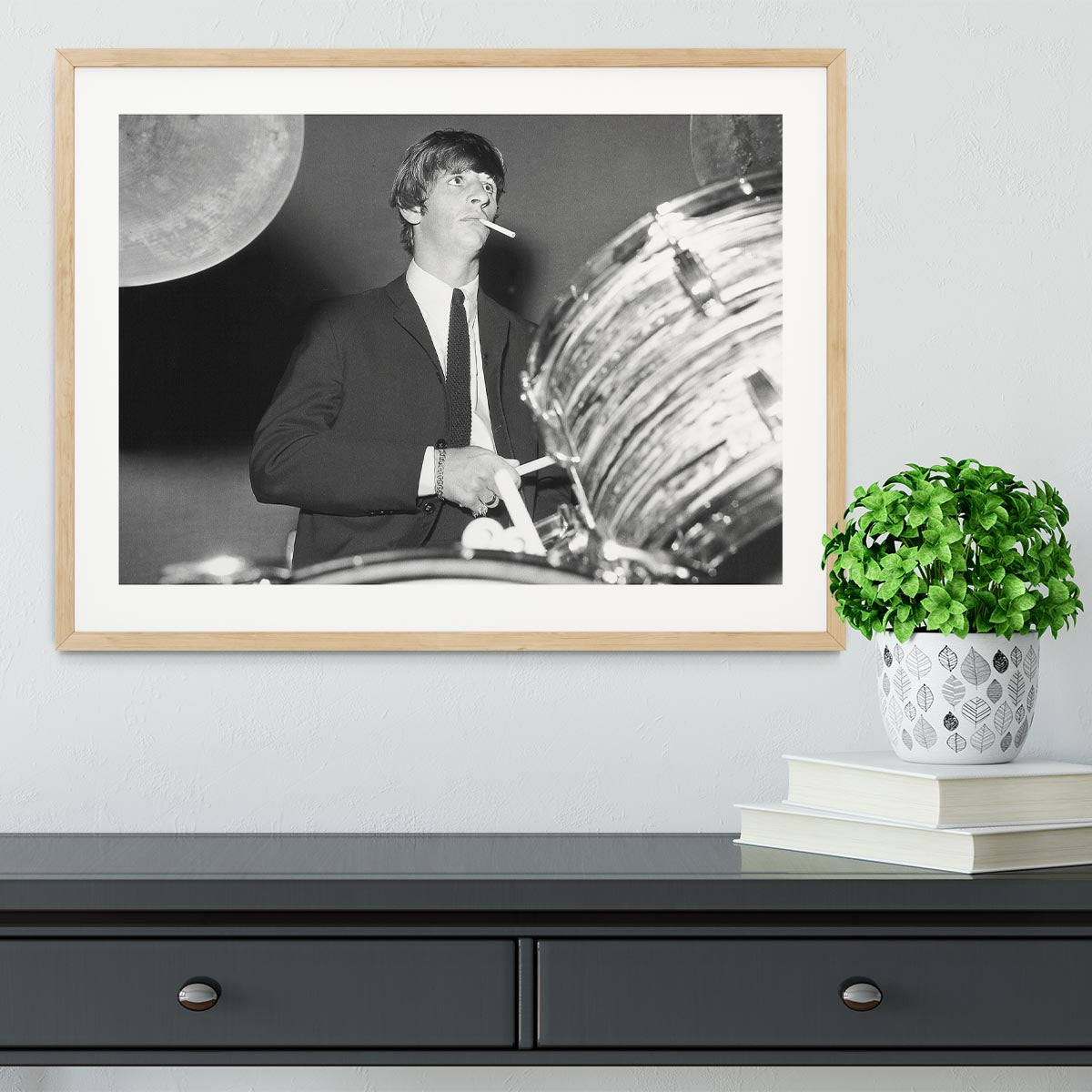 Ringo Starr playing the drums Framed Print - Canvas Art Rocks - 3