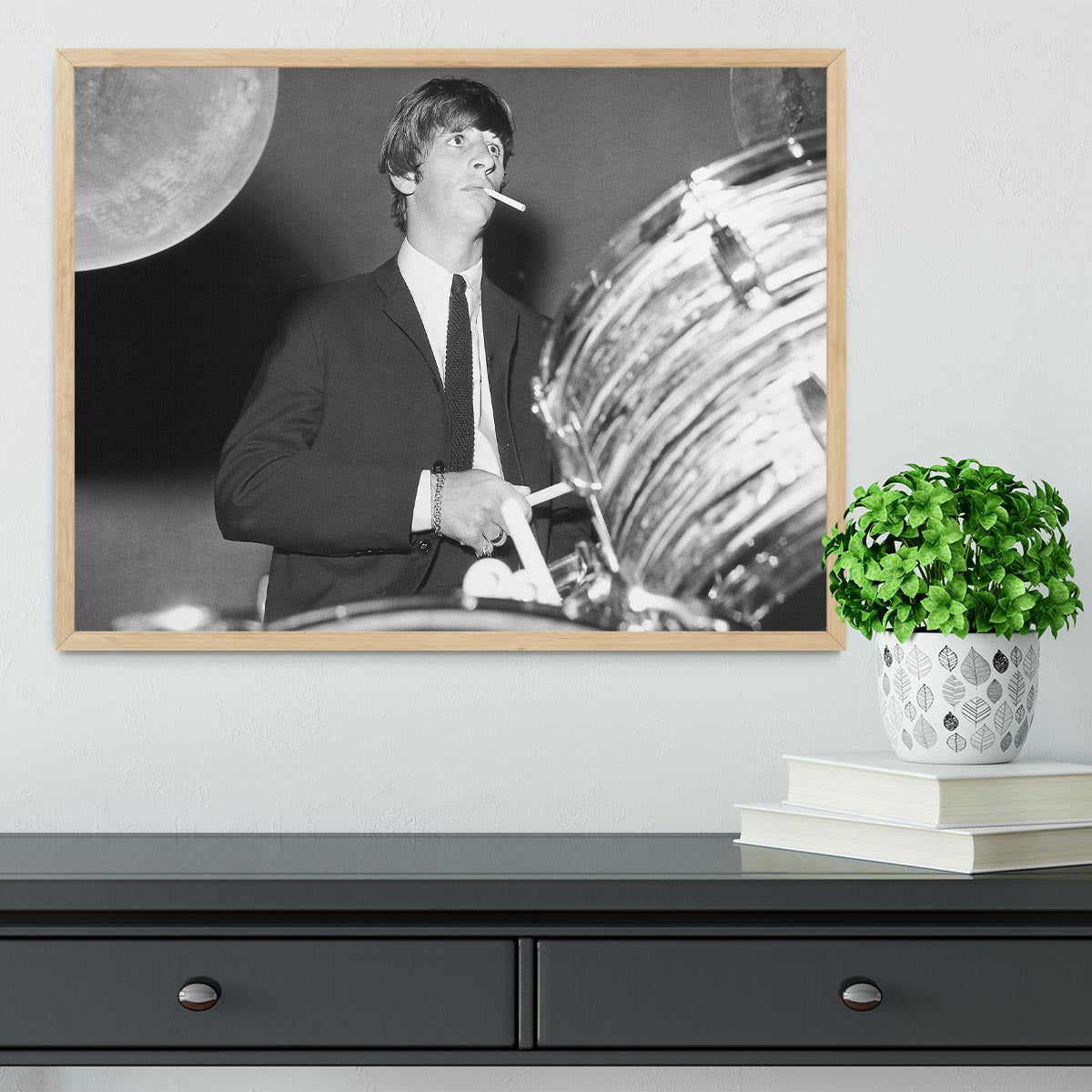 Ringo Starr playing the drums Framed Print - Canvas Art Rocks - 4