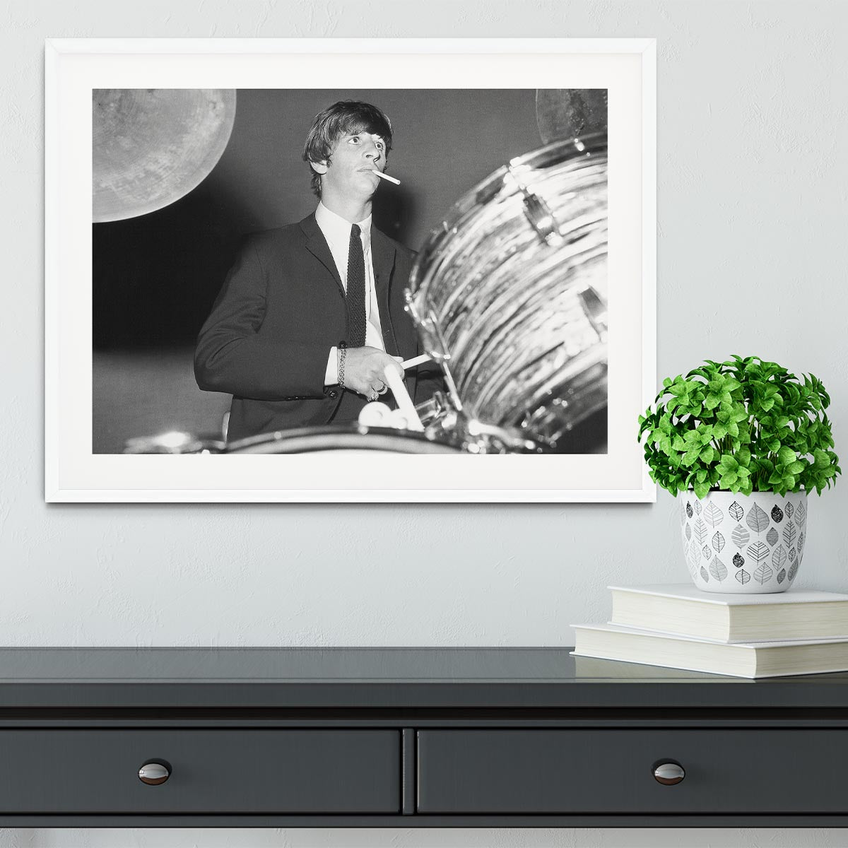 Ringo Starr playing the drums Framed Print - Canvas Art Rocks - 5
